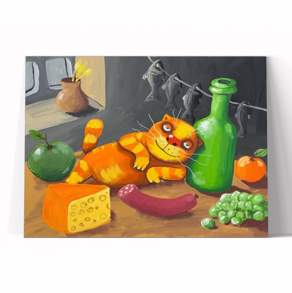 Принт "Натюрморт с котом" 20x25